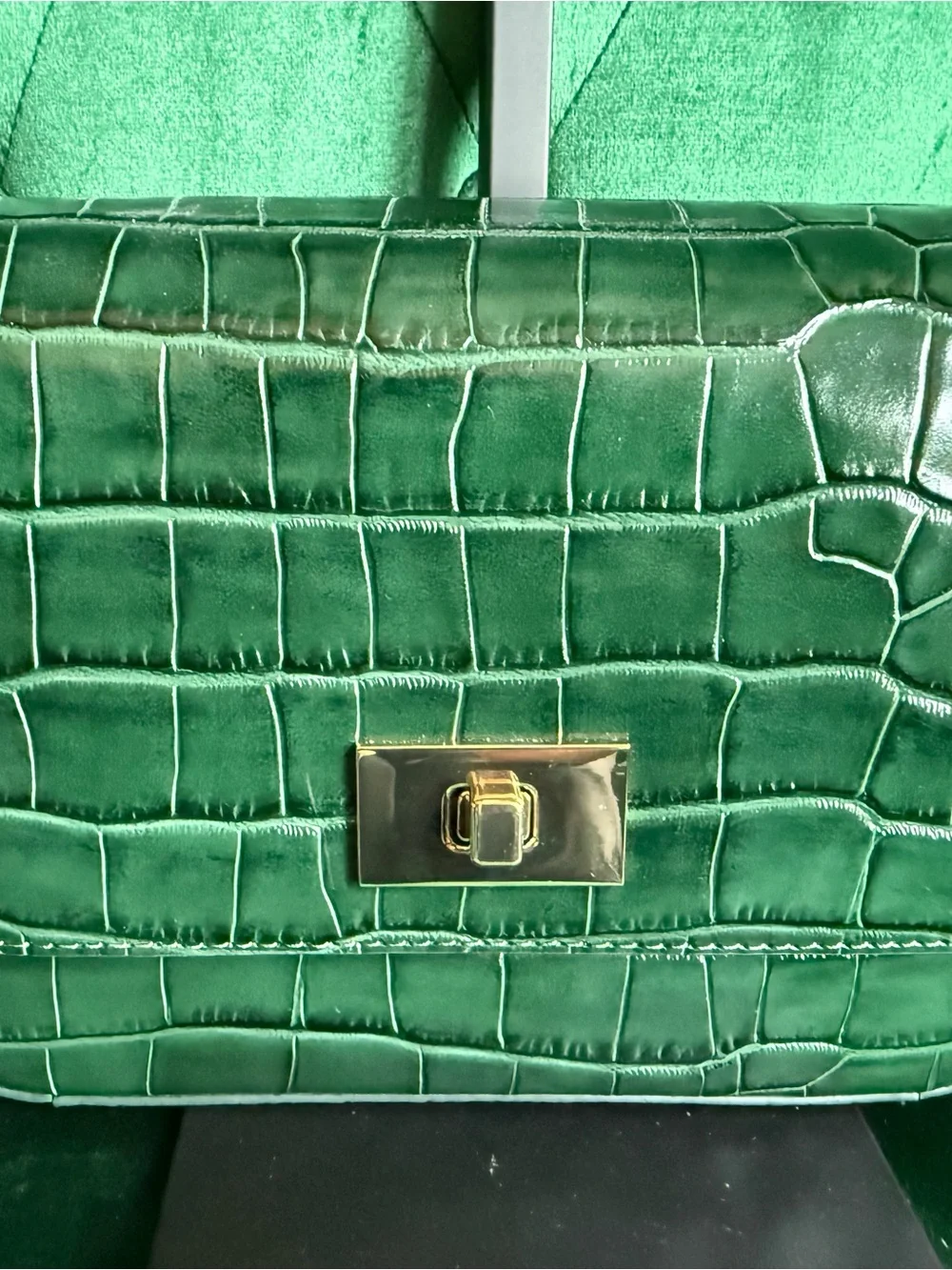 J.Crew Edie Old Forest Green Croc Embossed Italian Leather Crossbody NWT